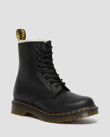 Dr Martens 1460 Faux Fur Gevoerde Veterlaarzen Dames Zwart | NL 613BEX